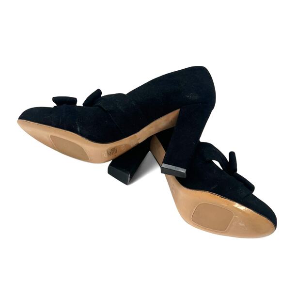 CHIE by CHIE MIHARA 39 / 9 mary jane pumps suede Bows Heels Black Block Heel - Picture 6 of 8